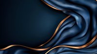 Elegant dark blue silk fabric with flowing copper metallic ribbons creates luxurious waves and curves against deep navy background for luxury design projects.