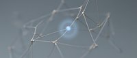 Connected nodes and lines forming digital network structure with glowing blue sphere, representing data connection, technology infrastructure, and communication systems for web design and tech concepts.