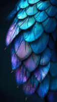 Vibrant iridescent butterfly wing scales in turquoise and purple hues create mesmerizing natural pattern with detailed macro texture on dark background.