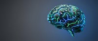 Digital brain with glowing neural networks and synaptic connections on dark background for medical technology and artificial intelligence concepts.