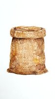 Woven burlap sack isolated on white background, suitable for agriculture, storage, packaging design, and rustic themed projects.