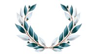 Elegant laurel wreath with teal and white watercolor leaves on gold branch, isolated on white background for wedding invitations and branding designs.