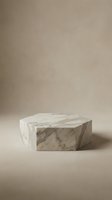 Marble hexagonal podium with veining on neutral beige background, suitable for product display, cosmetics presentation, luxury branding, and e-commerce mockups.