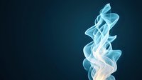 Ethereal light blue smoke rising against dark background creates mystical flowing abstract shapes with translucent layers and graceful curves.
