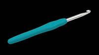Turquoise crochet hook with ergonomic grip handle isolated on transparent background, ready for crafting clipart, sublimation designs, and print-on-demand products.