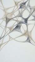 Abstract organic network structure with flowing translucent forms in neutral tones. Isolated design element suitable for backgrounds, web graphics, and contemporary art projects.