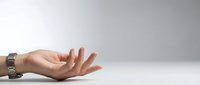 Open palm hand gesture on white background, isolated and ready for design use on websites, presentations, and marketing materials.