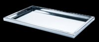 Empty stainless steel serving tray with chrome handles isolated on transparent background, ready for design use on t-shirts, clipart, print-on-demand products and sublimation projects.