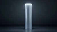 Glowing white cylinder on dark background creates dramatic lighting effect and depth. Minimalist geometric shape with soft illumination for modern design projects.