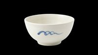Cream ceramic bowl with blue wavy line design, isolated on transparent background. Ready for clipart, print-on-demand, sublimation, t-shirt designs, stickers, and digital craft projects.
