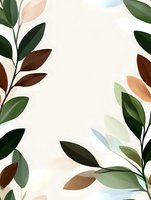 Minimalist botanical frame with green, brown and pastel leaves on white background, creating elegant border composition for wedding invitations and stationery design.