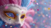 Carnival mask with colorful feathers and glitter for festive celebration, party decoration, masquerade ball, Mardi Gras festival costume accessory.