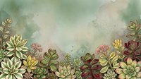 Watercolor succulent garden border with cream, green, and mauve tones, featuring layered botanical elements for design backgrounds and decorative projects.
