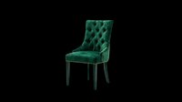 Elegant green velvet dining chair with tufted backrest and black wooden legs, isolated on transparent background. Ready for interior design, furniture catalogs, e-commerce, and digital home decor projects.