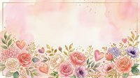 Watercolor floral border with pink roses, peonies, and hearts on cream background. Isolated design element for invitations, greeting cards, and wedding stationery projects.
