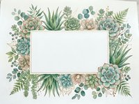 Watercolor succulent frame with blank space for text, featuring green and blue plants, eucalyptus leaves, and botanical elements for wedding invitations.