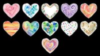 Watercolor heart collection with colorful patterns, isolated on transparent background, ready for Valentine cards, stickers, t-shirt design, print on demand, and clipart use.