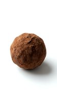 Chocolate truffle dusted with cocoa powder on white background, suitable for food photography, confectionery advertising, bakery menus, and culinary publications.