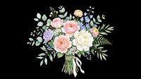 Watercolor floral bouquet with roses, peonies, and greenery, isolated on transparent background. Ready for wedding clipart, stickers, t-shirt design, and print on demand.