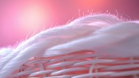 Soft white feathers with delicate texture against pink background create gentle ethereal mood, highlighting natural curves and light interplay for dreamy atmospheric design.
