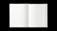 Open book with blank white pages and gray spine, isolated on transparent background, ready for design use on t-shirts, clipart, stickers, print-on-demand products and sublimation projects.
