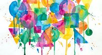 Vibrant watercolor balloons in rainbow colors with paint drips and splatters on white background, party celebration artwork for festive designs.