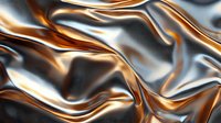 Luxurious metallic copper and silver fabric with elegant folds and waves creating dynamic light reflections and smooth silky texture. Suitable for luxury backgrounds.
