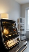Modern medical monitor displaying vital signs and heart rhythm in hospital room for healthcare technology and patient monitoring applications.