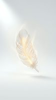 Luminous feather with glowing golden light effect isolated on white background, suitable for design projects, spiritual themes, and decorative applications.