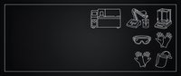 Safety equipment and protective gear line icons on black chalkboard background with copy space for industrial workplace training materials and presentations.