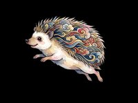 Hedgehog with ornate decorative spines featuring intricate swirls and patterns in gold, red, and blue tones, isolated on transparent background. Ready for t-shirts, stickers, clipart, and print-on-demand designs.