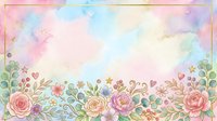 Watercolor floral border with roses, leaves, and stars on soft pastel background. Suitable for invitations, greeting cards, and design projects.