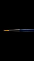 Round tip artist paintbrush with blue handle and silver ferrule, isolated on transparent background, ready for stickers, clipart, t-shirt design, and print on demand use.
