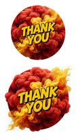 Isolated thank you text overlaid on red and yellow swirling smoke clouds, available as clipart for greeting cards, social media graphics, and digital design projects.