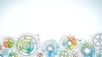 Colorful mechanical gears and cogs border design on white background for technology, engineering and innovation concepts in presentations and layouts.
