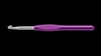 Crochet hook with purple ergonomic handle isolated on transparent background, ready for clipart, sublimation, t-shirt design, print-on-demand products, and craft stickers.
