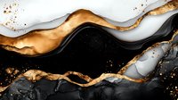 Luxury abstract background with gold, black and white marble effect, flowing waves and metallic splashes. Creative modern art design for decor.