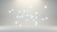 Connected glowing nodes forming network structure on neutral background, representing data connectivity, digital communication, and interconnected systems for technology and business concepts.