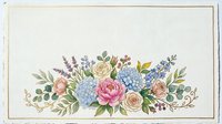 Vintage floral arrangement with roses, hydrangeas, and lavender in soft pastels on cream background. Botanical illustration for design, decor, and print projects.
