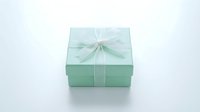 Elegant mint green gift box with satin ribbon bow on white background, isolated for holiday celebrations, birthdays, and special occasions design use.