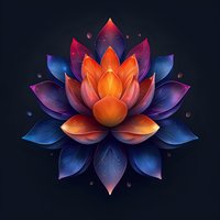 Vibrant lotus flower with glowing orange center and blue-purple outer petals against dark background, symbolizing spiritual awakening and meditation.