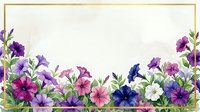 Watercolor floral border with purple, pink and blue petunias on cream background for wedding invitations, greeting cards and decorative design projects.
