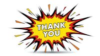 Comic book style thank you explosion burst with yellow center and red outline on white background for greeting cards and appreciation messages.
