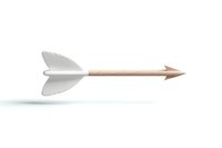 Wooden arrow with white feather fletching on isolated background, minimalist design concept for targeting, focus and direction in business strategy.