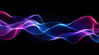 Abstract flowing waves in vibrant pink and blue neon colors against black background create dynamic light effect pattern for modern design projects.