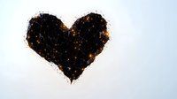 Black heart shape formed by connected glowing dots and lines on light background, representing network connections and digital love concept. Suitable for technology themes.