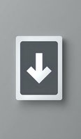 White downward arrow icon on dark gray background with rounded corners and shadow effect, isolated on light gray surface. Clean minimalist design.