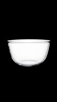 Empty clear glass bowl isolated on transparent background, ready for design use in product mockups, kitchen graphics, cooking tutorials, and commercial applications.