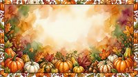 Autumn harvest frame with pumpkins, gourds and fall leaves creating decorative border on warm background for seasonal designs and thanksgiving projects.