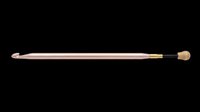 Rose gold crochet hook with wooden handle and gold accent, isolated on transparent background. Great for craft clipart, stickers, t-shirt design, and print on demand.